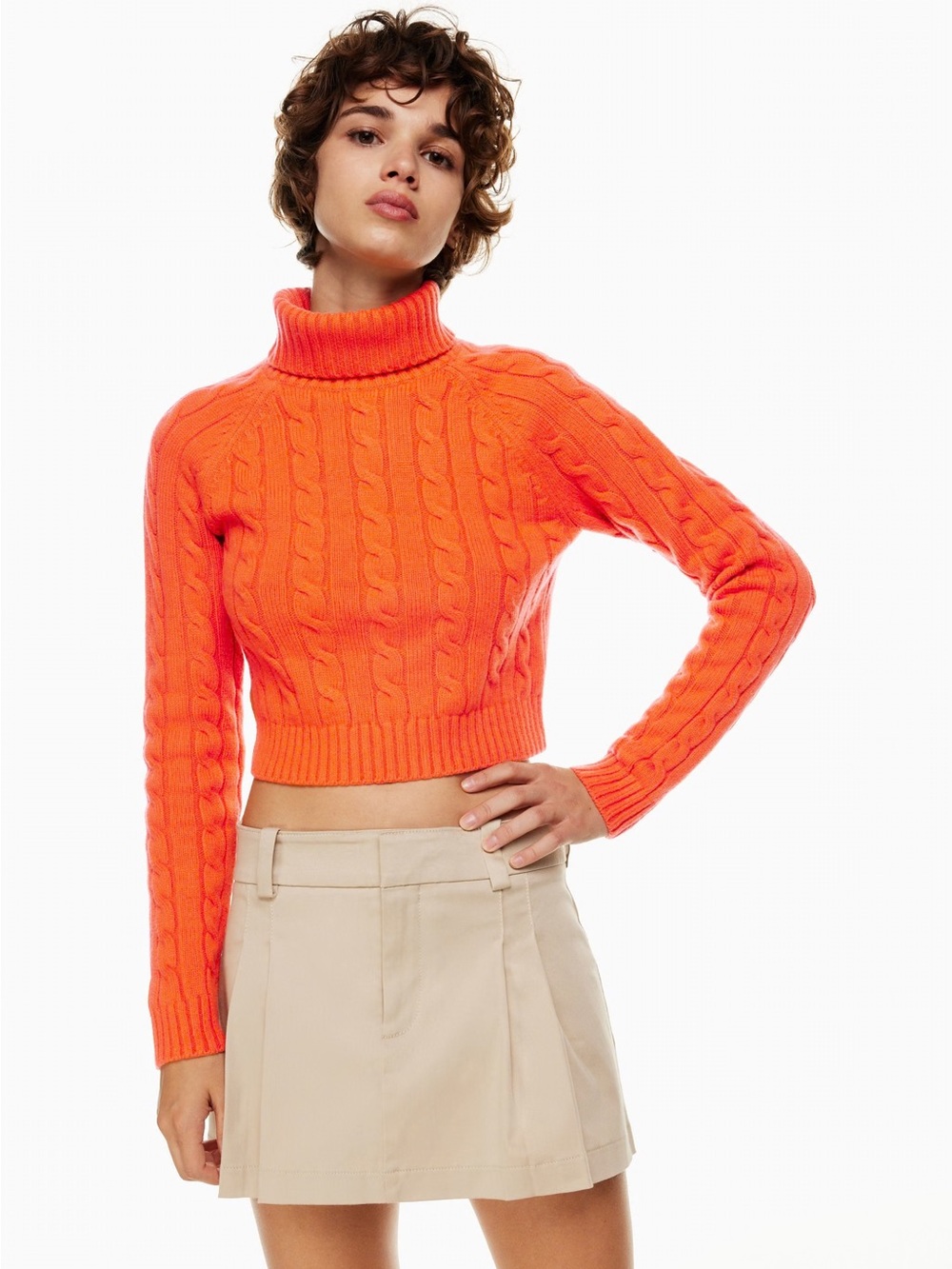 Aritzia Sunday Best Jones Orange Cable Knit Cropped Turtleneck Sz S